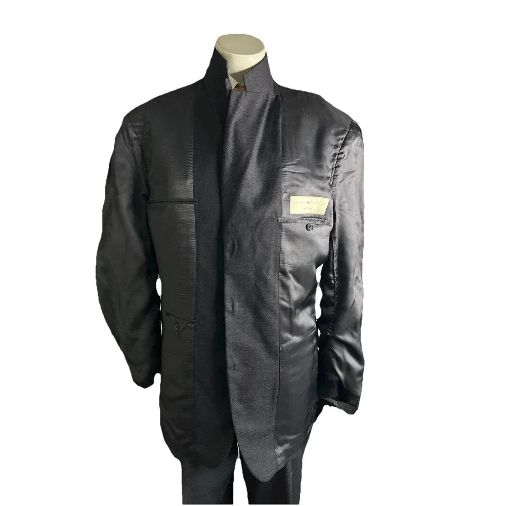 Joseph Abboud Men’s 40L 34x32 2pc Suit Super 100s Wool Pleated Cuffed Black